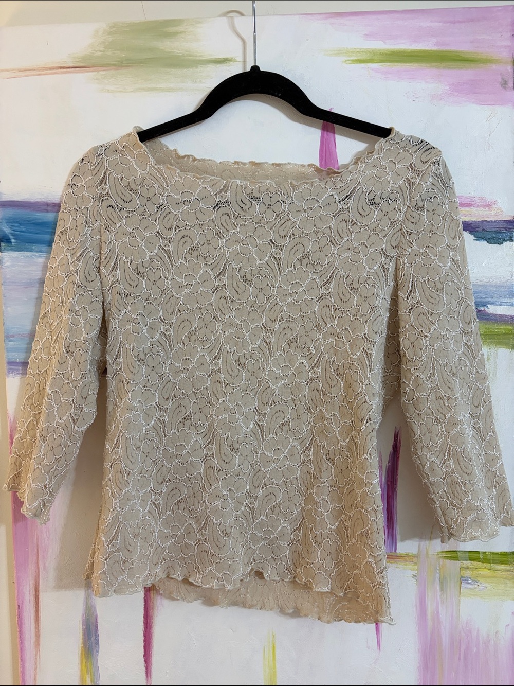 Women's Beige Lace Boatneck Top